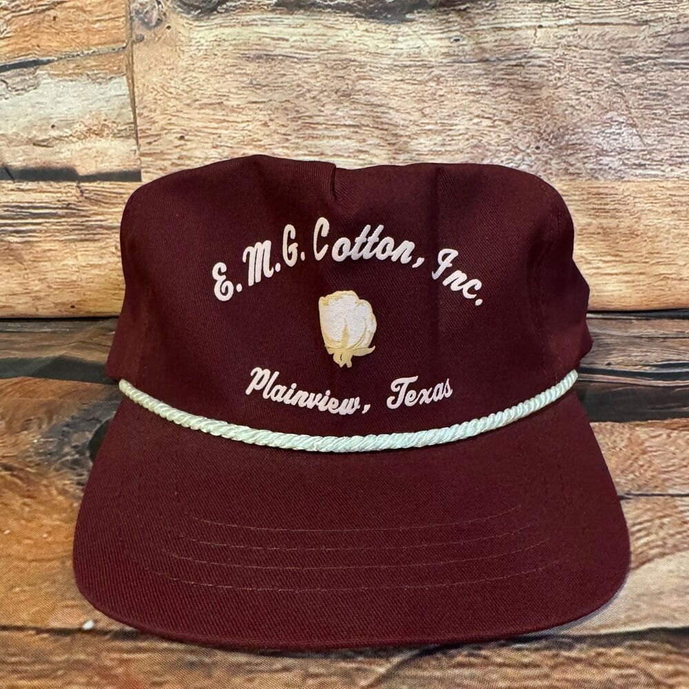 E.M.G. Cotton Inc. Plainview TX Baseball Cap Men's Adjustable Maroon Rope Hat
